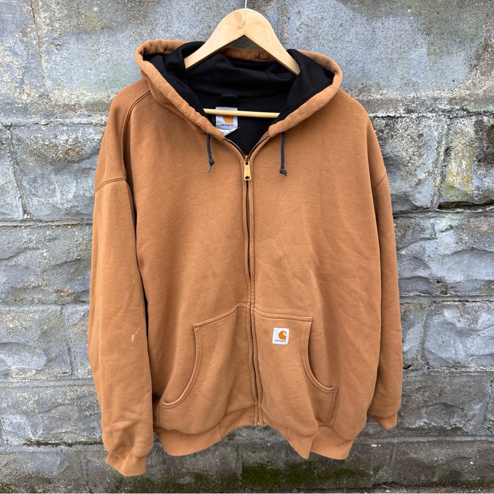 VTG Carhartt Thermal Lined Zip Hoodie Jacket size Mens XXL Brown 90s